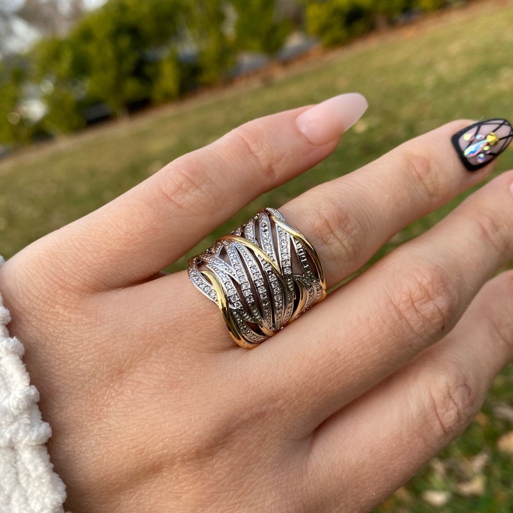 NEW Gorgeous 925 Sterling Silver Two tone Ring - Picture 2 of 10